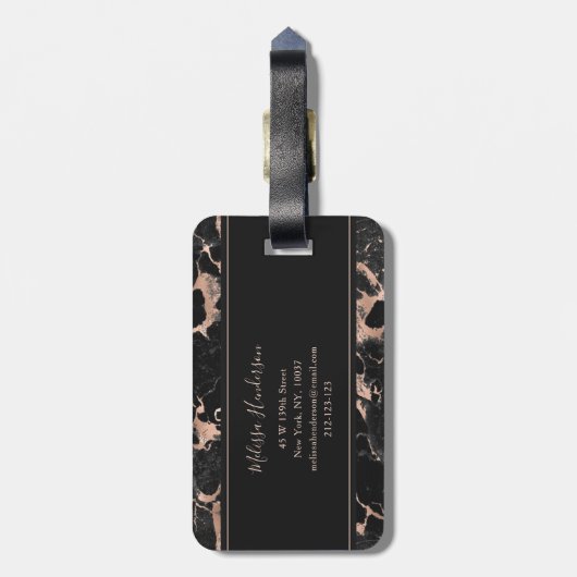 Monogram Roos Gold Black marmer Bagagelabel (Achterkant verticaal)