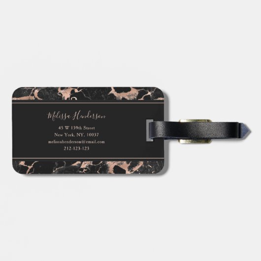 Monogram Roos Gold Black marmer Bagagelabel (Achterkant horizontaal)