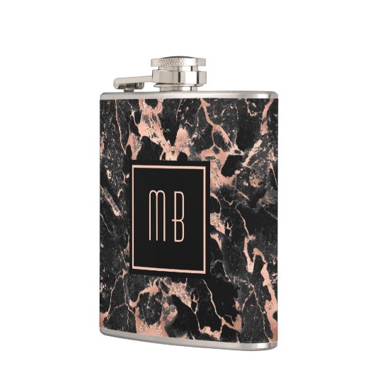 Monogram Roos Gold Black marmer Heupfles (Links)