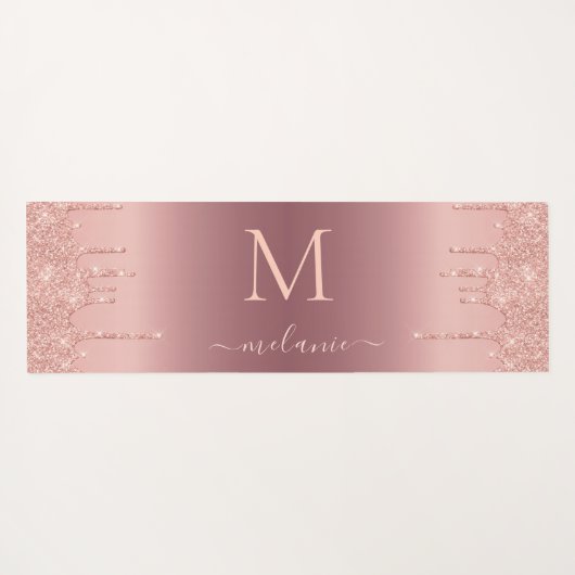 Monogram Roos Gold Blush Glitter Jouw naam Yogamat (Achterkant (horizontaal))