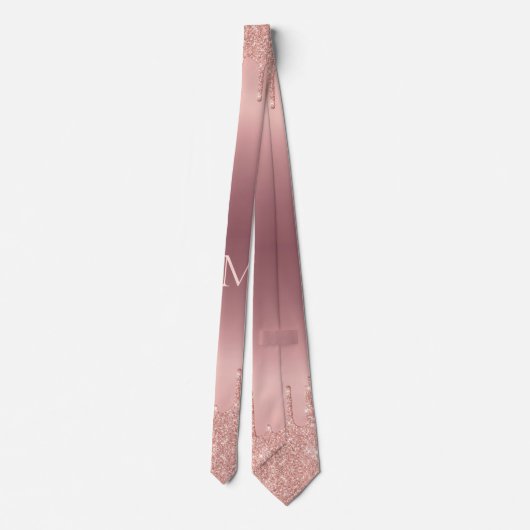 Monogram Roos Gold Blush Glitter Party Stropdas (Achterkant)