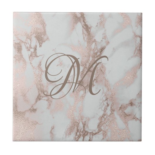 Monogram Roos Gold Ceramic Tile Tegeltje (Voorkant)