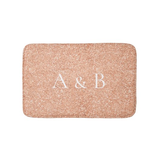Monogram Roos Gold Coral Peach koper Lux Glitter Badmat (Voorkant)