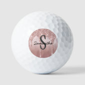Monogram Roos Gold Drip Glitter Blush Pink Trendy Golfballen (Voorkant)