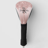 Monogram Roos Gold Drip Glitter Blush Pink Trendy Golfheadcover (Voorkant)