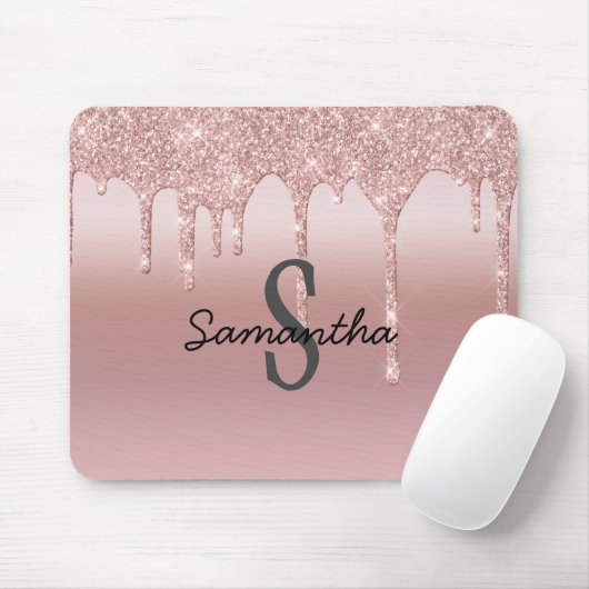 Monogram Roos Gold Drip Glitter Blush Pink Trendy Muismat (Met muis)