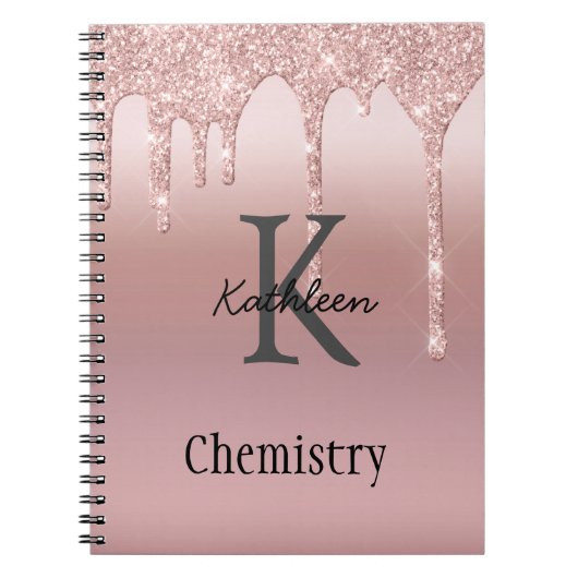 Monogram Roos Gold Drip Glitter Blush Pink Trendy Notitieboek (Voorkant)