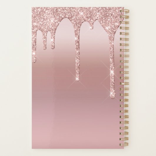 Monogram Roos Gold Drip Glitter Blush Pink Trendy Planner (Achterkant)
