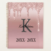 Monogram Roos Gold Drip Glitter Blush Pink Trendy Planner (Voorkant)