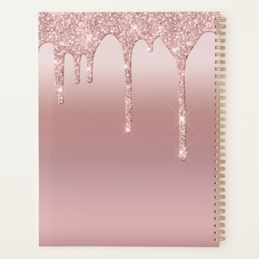 Monogram Roos Gold Drip Glitter Blush Pink Trendy Planner (Achterkant)