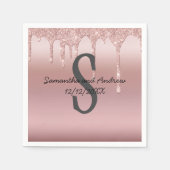 Monogram Roos Gold Drip Glitter Blush Pink Trendy Servet (Voorkant)