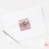 Monogram Roos Gold Drip Glitter Blush Pink Trendy Vierkante Sticker (Envelop)