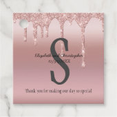 Monogram Roos Gold Drip Glitter Blush Pink Weddens Bedankjes Labels (Voorkant)
