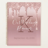 Monogram Roos Gold Drip Glitter Blush Pink Weddens Planner (Voorkant)