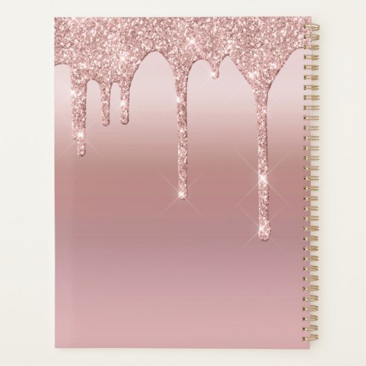 Monogram Roos Gold Drip Glitter Blush Pink Weddens Planner (Achterkant)