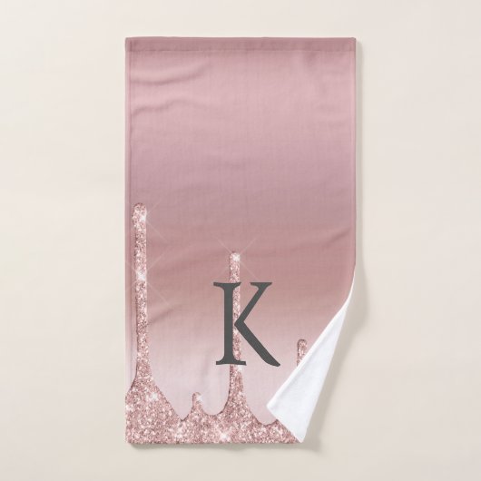 Monogram Roos Gold Drip Glitter Trendy Bad Handdoek (Handdoek)