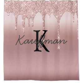 Monogram Roos Gold Drip Glitter Trendy Bath Douchegordijn