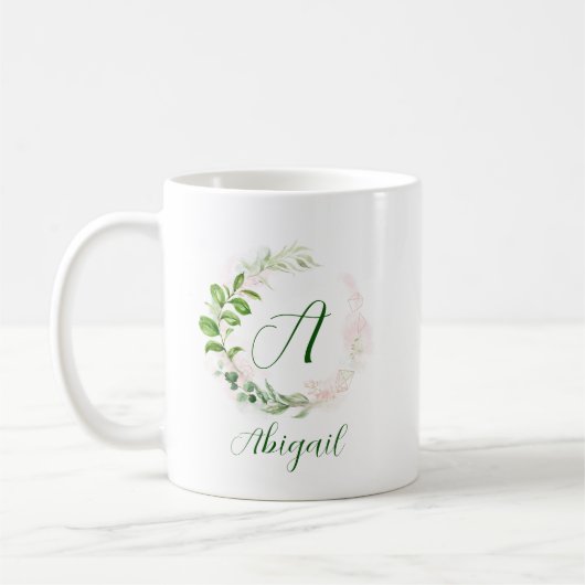 Monogram Roos Gold en groene geometrische adem Koffiemok (Links)