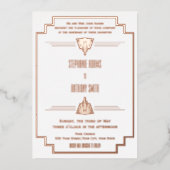 Monogram Roos Gold en White Art Deco Wedding Folie Folie Uitnodiging (Voorkant)