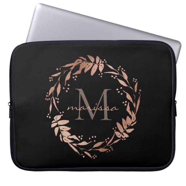 Monogram Roos Gold Eucalyptus Wreate Laptop Sleeve (Voorkant)