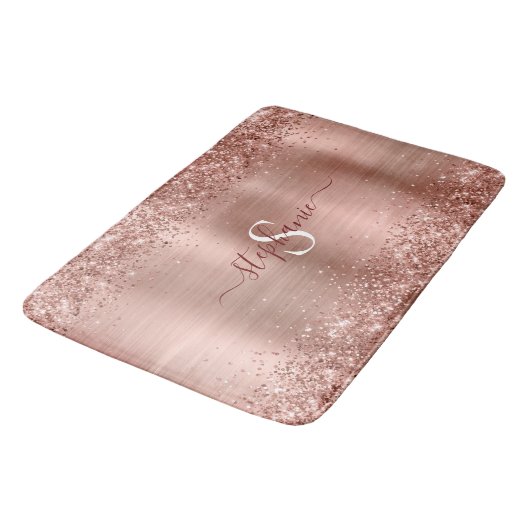 Monogram Roos Gold Faux-Glitter Girly Glam Badmat (Gekanteld)