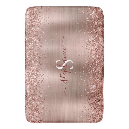 Monogram Roos Gold Faux-Glitter Girly Glam Badmat (Voorkant Verticaal)