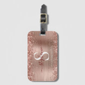Monogram Roos Gold Faux-Glitter Girly Glam Bagagelabel (Voorkant (verticaal))