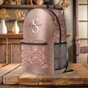 Monogram Roos Gold Faux-Glitter Girly Glam Bedrukte Rugzak