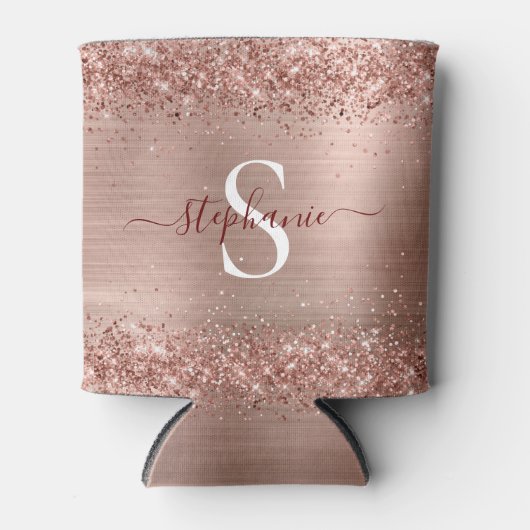 Monogram Roos Gold Faux-Glitter Girly Glam Blikjeskoeler (Voorkant)