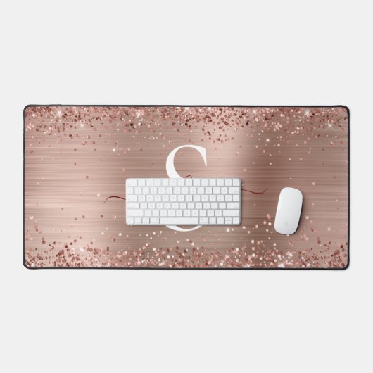 Monogram Roos Gold Faux-Glitter Girly Glam Bureaumat (Keyboard & Muis)