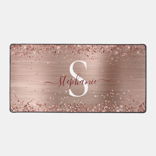 Monogram Roos Gold Faux-Glitter Girly Glam Bureaumat (Voorkant)