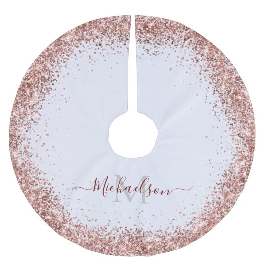 Monogram Roos Gold Faux-Glitter Girly Glam Kerstboom Rok (Voorkant)