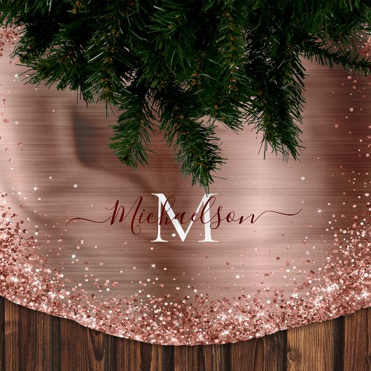 Monogram Roos Gold Faux-Glitter Girly Glam Kerstboom Rok