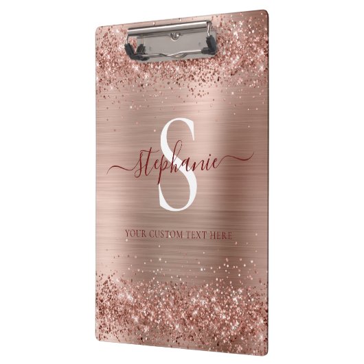 Monogram Roos Gold Faux-Glitter Girly Glam Klembord (Links)