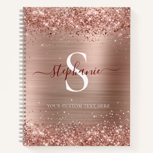 Monogram Roos Gold Faux-Glitter Girly Glam Notitieboek (Voorkant)