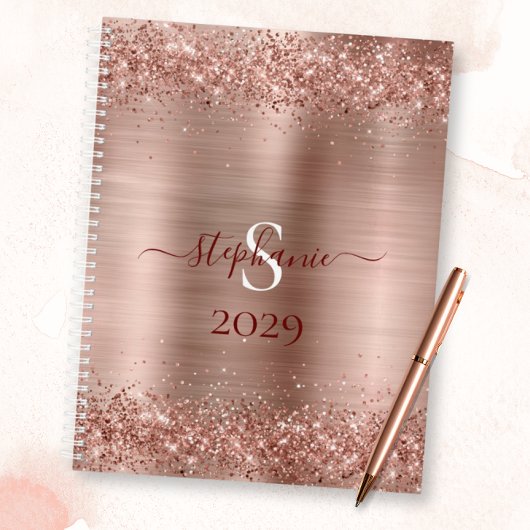 Monogram Roos Gold Faux-Glitter Girly Glam Planner