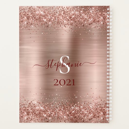 Monogram Roos Gold Faux-Glitter Girly Glam Planner (Achterkant)