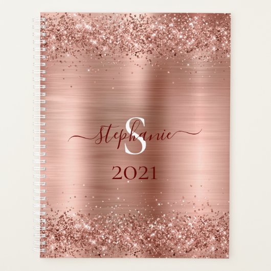 Monogram Roos Gold Faux-Glitter Girly Glam Planner (Voorkant)