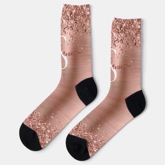 Monogram Roos Gold Faux-Glitter Girly Glam Sokken (Links)