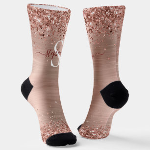 Monogram Roos Gold Faux-Glitter Girly Glam Sokken