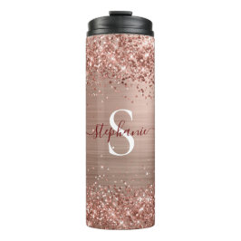 Monogram Roos Gold Faux-Glitter Girly Glam Thermosbeker