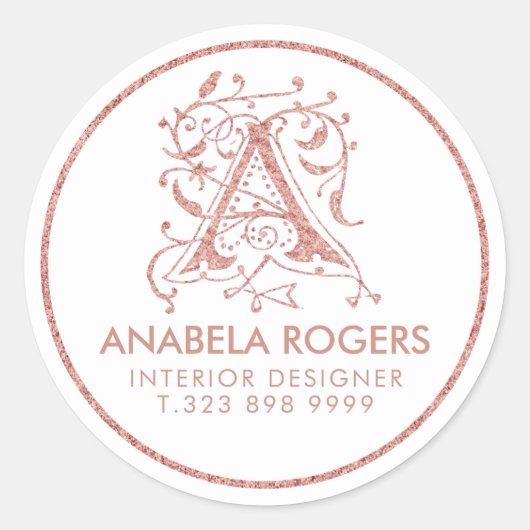 Monogram roos-Gold Floral Swirls Ronde Sticker (Voorkant)