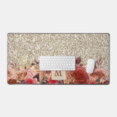 Monogram Roos Gold Flowers Light Gold Glitter Bureaumat (Keyboard & Muis)