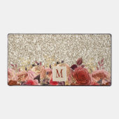 Monogram Roos Gold Flowers Light Gold Glitter Bureaumat (Voorkant)