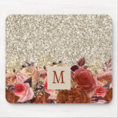Monogram Roos Gold Flowers Light Gold Glitter Muismat (Voorkant)