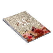Monogram Roos Gold Flowers Light Gold Glitter Notitieboek (Rechterzijde)