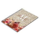 Monogram Roos Gold Flowers Light Gold Glitter Notitieboek (Linkerzijde)