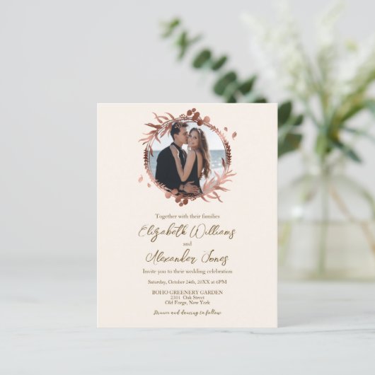 Monogram Roos Gold Foil Budget Weddenschap (Staand voorkant)