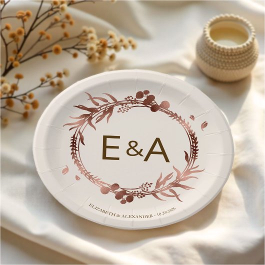 Monogram Roos Gold Foil Wedding Papieren Bordje