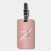 Monogram Roos Gold Girly Script Custom Name Bagagelabel (Voorkant verticaal)